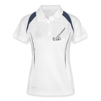 Feldhockeyschläger und Ball - Frauen Polo atmungsaktiv - Weiß/Navy - Vorne