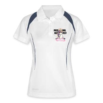 Freches Einhorn – Pass auf mein Freund! - Frauen Polo atmungsaktiv - Weiß/Navy - Vorne