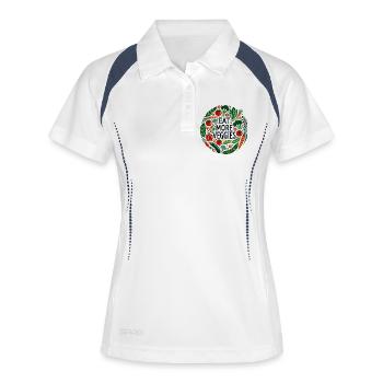 Mangez plus de légumes Motif circulaire de légumes - Polo respirant Femme - blanc/marine - Devant