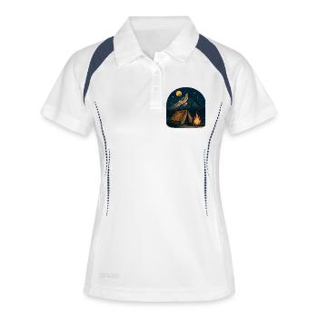 Bergcamping bei Nacht mit Feuer - Frauen Polo atmungsaktiv - Weiß/Navy - Vorne