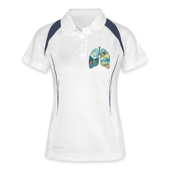  Lunge Natur Berge Wald Fluss Strand Meer Wellen - Frauen Polo atmungsaktiv - Weiß/Navy - Vorne