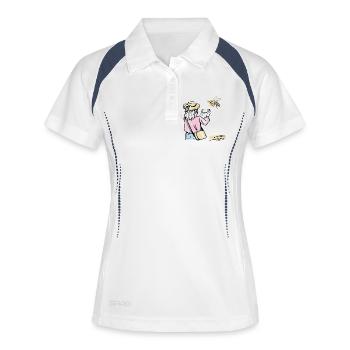  Mädchen fotografiert Biene - Frauen Polo atmungsaktiv - Weiß/Navy - Vorne