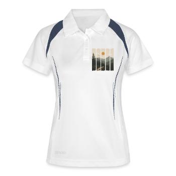 Waldpanorama in Sonnenpaneelen - Frauen Polo atmungsaktiv - Weiß/Navy - Vorne