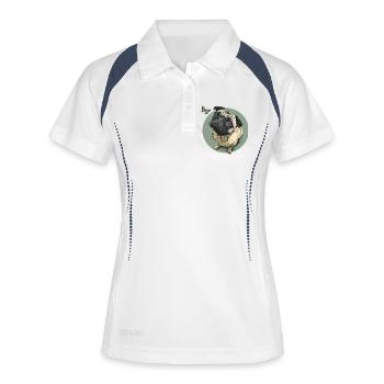 Mops mit Schmetterling - Frauen Polo atmungsaktiv - Weiß/Navy - Vorne