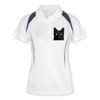 Zweifarbige Katze mit Heterochromie - Frauen Polo atmungsaktiv - Weiß/Navy - Vorne
