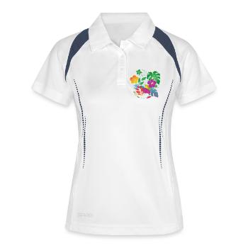 Tropische Blumen und Blätter Design - Frauen Polo atmungsaktiv - Weiß/Navy - Vorne