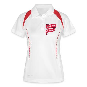Single, Verlobung und Hochzeit - try me at home 2c - Frauen Polo atmungsaktiv - Weiß/Navy - Vorne