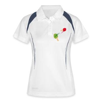 deux raquettes de ping-cong avec balle - Polo respirant Femme - blanc/marine - Devant