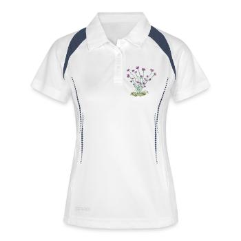 Florale Wildblumenzeichnung - Frauen Polo atmungsaktiv - Weiß/Navy - Vorne