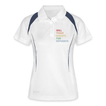 Échanger des racistes contre des réfugiés - Polo respirant Femme - blanc/marine - Devant