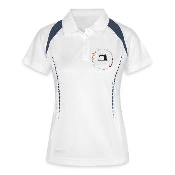 machine à coudre stylisée nostalgique avec boutons - Polo respirant Femme - blanc/marine - Devant