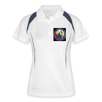 Wolf heult den Mond an - Frauen Polo atmungsaktiv - Weiß/Navy - Vorne