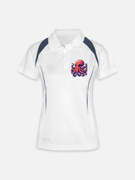 Krake - Frauen Polo atmungsaktiv - Weiß/Navy