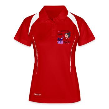 Hahn aufwecken ! - Frauen Polo atmungsaktiv - Weiß/Navy - Vorne