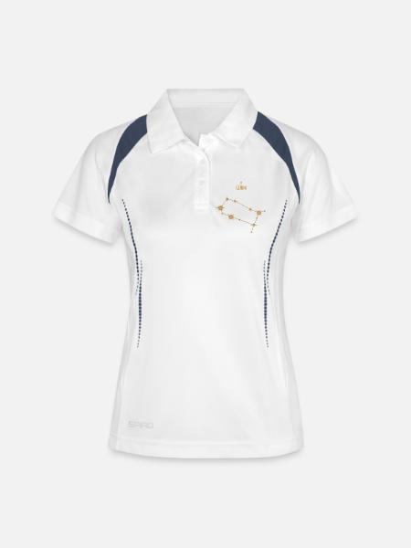 Signe du zodiaque Gémeaux Constellation d’étoiles Tons dorés - Polo respirant Femme - blanc/marine