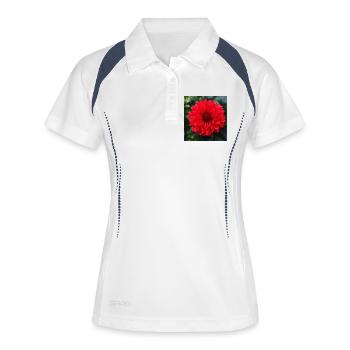 Kraftvolle Rote Dahlie Blume - Frauen Polo atmungsaktiv - Weiß/Navy - Vorne