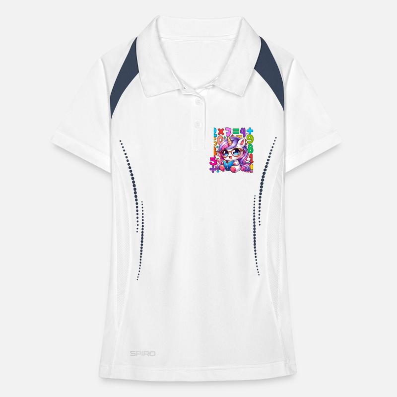 Number Day Whimsical Unicorn Math Learning Design Women's Polo breathable