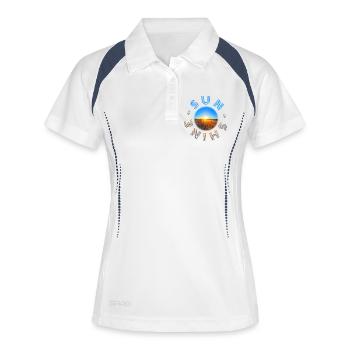 Sonnenuntergang am Strand Design - Frauen Polo atmungsaktiv - Weiß/Navy - Vorne