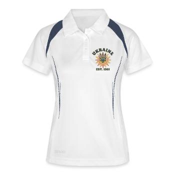 Logo du soleil Trident d’Ukraine EST1991 - Polo respirant Femme - blanc/marine - Devant