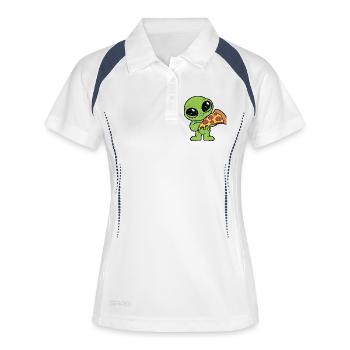 Extraterrestre mignon avec une part de pizza Fan de pizza - Polo respirant Femme - blanc/marine - Devant