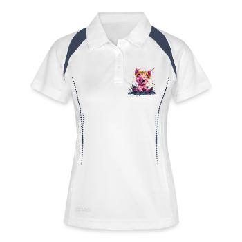 Cheerful Piggy with Floral Wreath - Women's Polo breathable - white/navy - Front