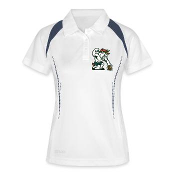 Einhorn-Fußball-Power-Maskottchen-Stärkedesign - Frauen Polo atmungsaktiv - Weiß/Navy - Vorne