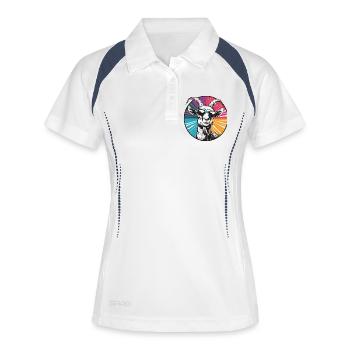 Ziege mit Sonnenbrille - Frauen Polo atmungsaktiv - Weiß/Navy - Vorne