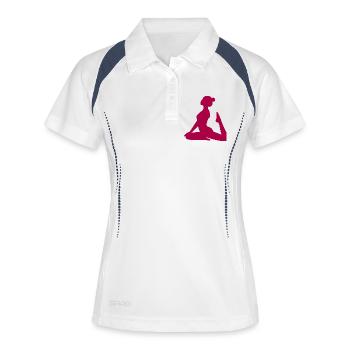 Yoga Silhouetten Yoga Formen - Frauen Polo atmungsaktiv - Weiß/Navy - Vorne