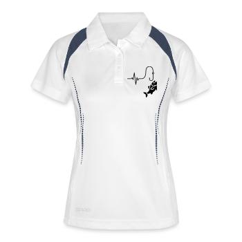 Herzschlag Angeln Fisch Silhouette - Frauen Polo atmungsaktiv - Weiß/Navy - Vorne