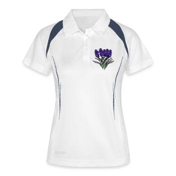 Lila Lavendelstrauß Blütenpracht - Frauen Polo atmungsaktiv - Weiß/Navy - Vorne