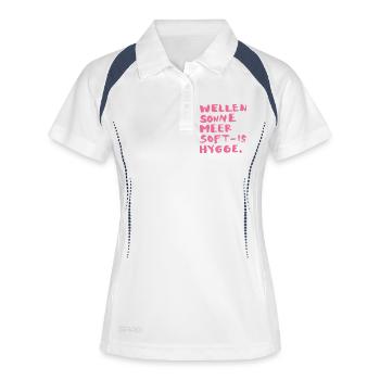hygge words pink - Frauen Polo atmungsaktiv - Weiß/Navy - Vorne