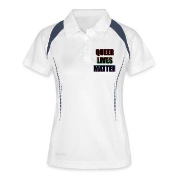Texte arc-en-ciel de Queer Lives Matter - Polo respirant Femme - blanc/marine - Devant