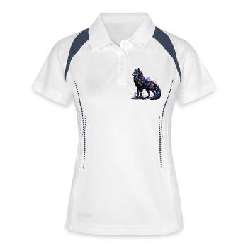 Nachtwolf im Pilzfarbenzauber - Frauen Polo atmungsaktiv - Weiß/Navy - Vorne