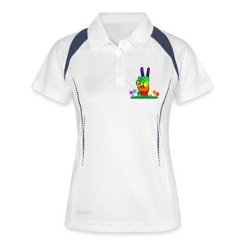 Regenbogen-Handfrieden in Blumen - Frauen Polo atmungsaktiv - Weiß/Navy - Vorne
