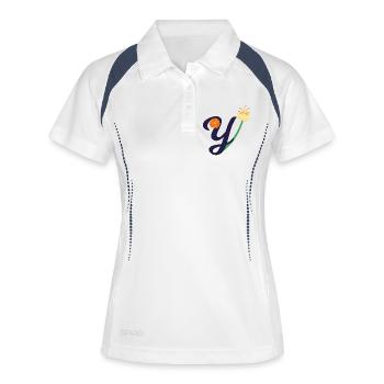 Eleganter Buchstabe 'Y' mit Blumen - Frauen Polo atmungsaktiv - Weiß/Navy - Vorne