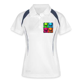Bunte Totenköpfe - Frauen Polo atmungsaktiv - Weiß/Navy - Vorne
