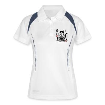 Eleganter traditioneller Tintenpinsel Kalligraphie - Frauen Polo atmungsaktiv - Weiß/Navy - Vorne