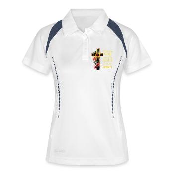 Geliebt von Jesus Christliches Kreuz - Frauen Polo atmungsaktiv - Weiß/Navy - Vorne