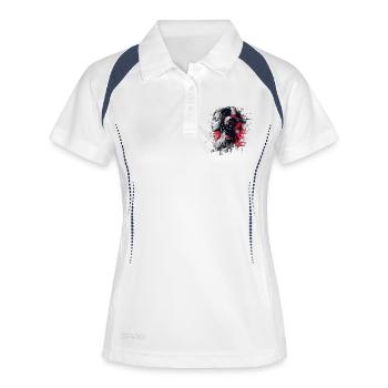 DJ Lady – Urban Art Kopfhörer  - Frauen Polo atmungsaktiv - Weiß/Navy - Vorne