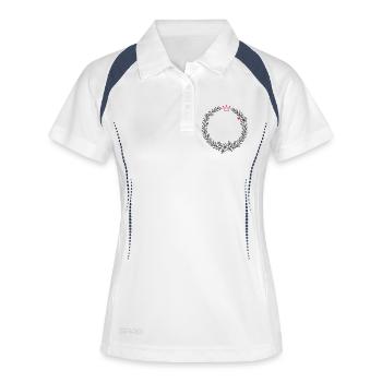 Kranz Blumenkranz mit Krone und Herz - Frauen Polo atmungsaktiv - Weiß/Navy - Vorne