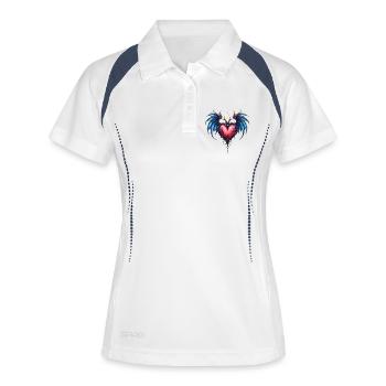 Herz mit blauen Feuerflügeln - Frauen Polo atmungsaktiv - Weiß/Navy - Vorne