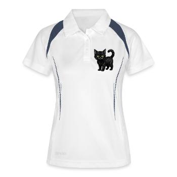 Chaton de la nuit aux yeux jaunes Chat noir - Polo respirant Femme - blanc/marine - Devant