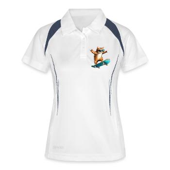 Chat patineur - Polo respirant Femme - blanc/marine - Devant