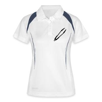 Grillzange Zange Küchenhelfer - Frauen Polo atmungsaktiv - Weiß/Navy - Vorne