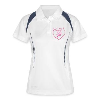 Abstrakte Ambivalenz in Gesichtsform - Frauen Polo atmungsaktiv - Weiß/Navy - Vorne
