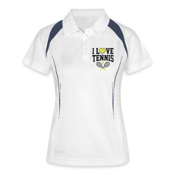 T-shirt de tennis, t-shirt j’adore le tennis, sweat à capuche, tasse - Polo respirant Femme - blanc/marine - Devant