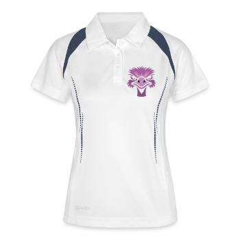 Strauß mit Sonnenbrille, Nandu, Emu - Frauen Polo atmungsaktiv - Weiß/Navy - Vorne