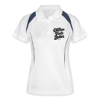Hors ligne, c’est mieux | Typographie rétro minimale - Polo respirant Femme - blanc/marine - Devant