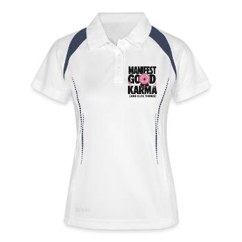 Manifest Good Karma Cute Design - Frauen Polo atmungsaktiv - Weiß/Navy - Vorne