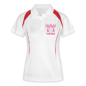 Team Bride (Junggesellinnenabschied 3some / Pink) - Frauen Polo atmungsaktiv - Weiß/Navy - Vorne